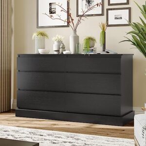 ephex 6 drawer dresser, black chest of drawers, storage tower clothes organizer closet, double dresser for bedroom, living room, entryway, 51.6''l x 15.7''d x 29.3''h