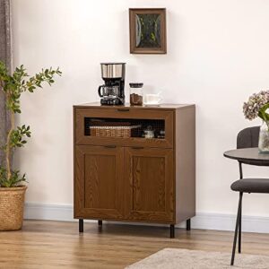 HOMCOM Sideboard Buffet Cabinet, Kitchen Cabinet with Metal Grid Flip Drawer, Adjustable Shelf, Accent Cabinet for Living Room, Walnut