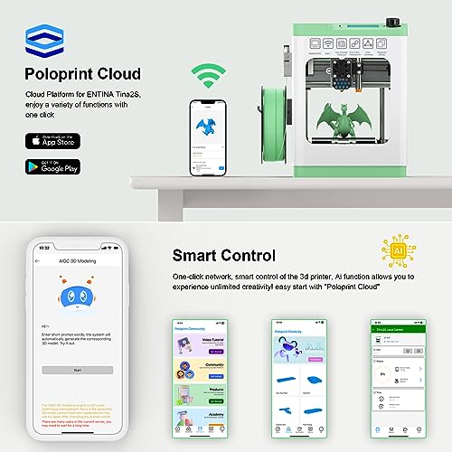 Entina Tina2S 3D Printers with Wi-Fi Cloud Printing, Fully Assembled and Auto Leveling Mini 3D Printer for Beginners, High Precision Printer with Smart Control and Heated Spring Steel Build Plate