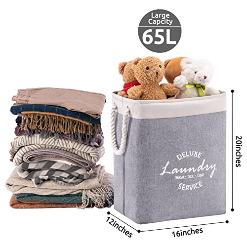 YOUDENOVA 66L 2-Pack Laundry Hamper Basket with Detachable Brackets and Handle, Collapsible Storage Basket for Bedroom, Bathroom Clothing and Toys Organization, Brown