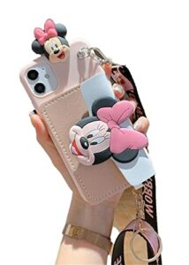 threesee for iphone 11 case,puppy mickey minnie mouse cute cartoon card bag oblique straddle rope soft tpu women girls kids protective phone case for iphone 11 6.1 inch,minnie mouse