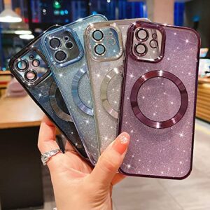 MGQILING Compatible with iPhone 11 Magnetic Glitter Case, Luxury Plating Cute Bling Clear Phone Case, Compatible with MagSafe for Women Girls with Camera Protector Back Cover - Purple