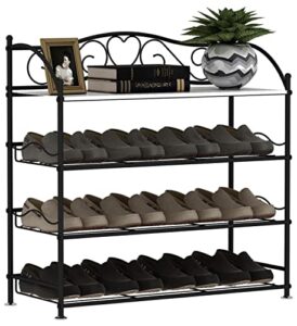 yadoolife 4-tier black shoe rack, metal shoe rack for entryway, closet, free standing shoe storage racks, sturdy shoes stand with dust-proof liners (black)