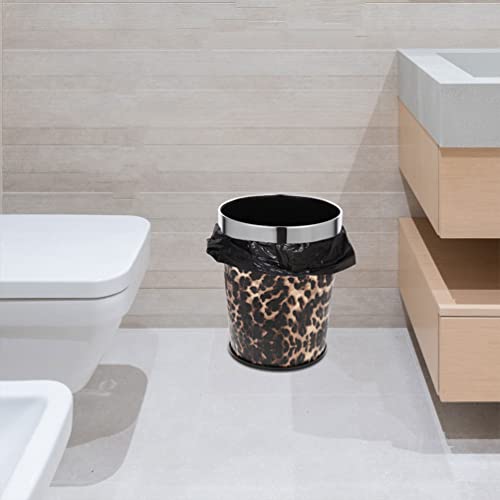 GLEAVI Stainless Steel Ring Trash Can Leopard Print Kitchen Waste Bin Container Garbage Can Waste Bucket Basket for Bathroom