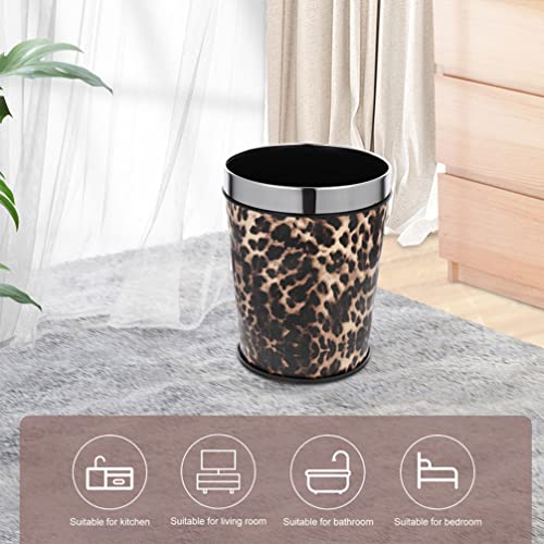 GLEAVI Stainless Steel Ring Trash Can Leopard Print Kitchen Waste Bin Container Garbage Can Waste Bucket Basket for Bathroom