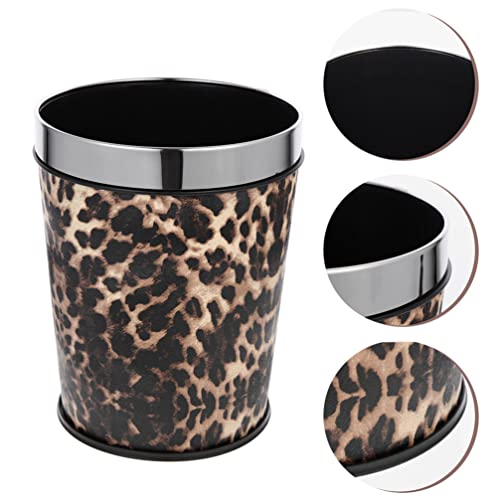 GLEAVI Stainless Steel Ring Trash Can Leopard Print Kitchen Waste Bin Container Garbage Can Waste Bucket Basket for Bathroom