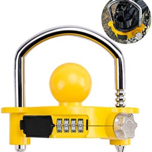 Aucurwen Trailer Hitch Locks, Trailer Locks Combination, Heavy-Duty Trailer Locks Ball Hitch, Security Towing Hitch Locks, Camper Accessories Fits for 1-7/8", 2", and 2-5/16" Couplers (Yellow)