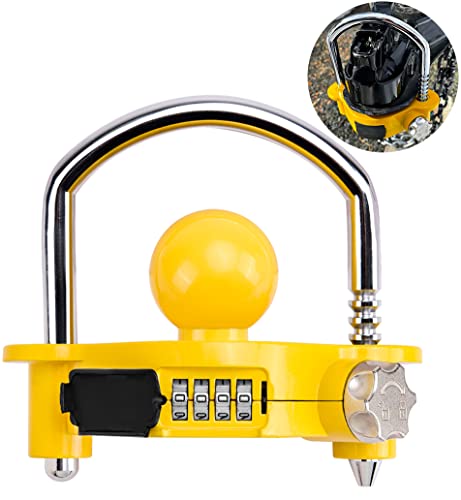 Aucurwen Trailer Hitch Locks, Trailer Locks Combination, Heavy-Duty Trailer Locks Ball Hitch, Security Towing Hitch Locks, Camper Accessories Fits for 1-7/8", 2", and 2-5/16" Couplers (Yellow)