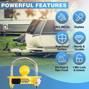 Aucurwen Trailer Hitch Locks, Trailer Locks Combination, Heavy-Duty Trailer Locks Ball Hitch, Security Towing Hitch Locks, Camper Accessories Fits for 1-7/8", 2", and 2-5/16" Couplers (Yellow)