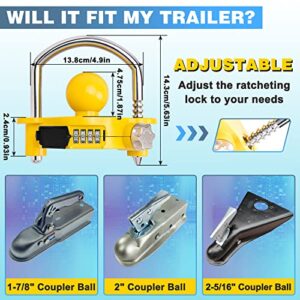 Aucurwen Trailer Hitch Locks, Trailer Locks Combination, Heavy-Duty Trailer Locks Ball Hitch, Security Towing Hitch Locks, Camper Accessories Fits for 1-7/8", 2", and 2-5/16" Couplers (Yellow)