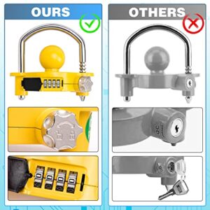 Aucurwen Trailer Hitch Locks, Trailer Locks Combination, Heavy-Duty Trailer Locks Ball Hitch, Security Towing Hitch Locks, Camper Accessories Fits for 1-7/8", 2", and 2-5/16" Couplers (Yellow)