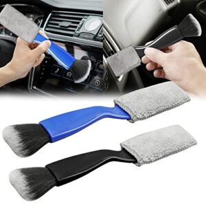 2 pcs double head brush for car cleaning, portable car interior detailing brush car dust brush, auto detail brush exterior soft bristles car seat brush for cleaning air vent dashboard (blue & black)