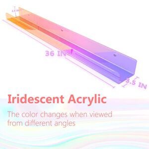 RORKIM 36 inches Iridescent Acrylic Floating Shelf,Wall Mounted Kids Bookshelf, Display Book Shelves for Kids Nursery Toddler Classroom 2 Packs