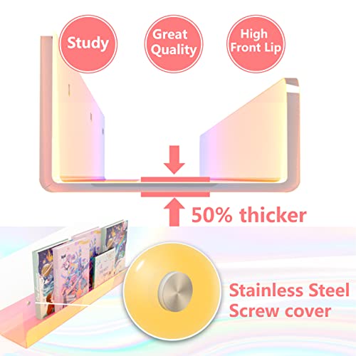 RORKIM 36 inches Iridescent Acrylic Floating Shelf,Wall Mounted Kids Bookshelf, Display Book Shelves for Kids Nursery Toddler Classroom 2 Packs