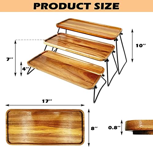 Montex 3 Tier Serving Tray Stand Wooden Serving Platters for Dessert Server Display 17 Inch Metal Stand