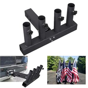 vanroug upgrade hitch mount 4 truck flag pole holder,fishing rod storage rack adjustable angle for any vehicle with standard 2" hitch receiver,black