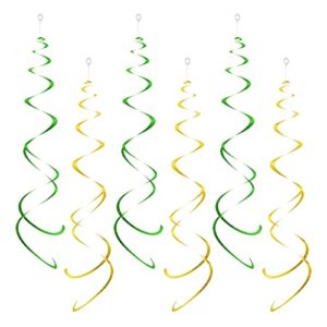 zooyoo party swirl decorations, green and gold foil ceiling hanging swirl decoration, whirls decorations for birthday|wedding|anniversary|graduation party supplies,pack of 20