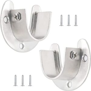 2pcs 1-1/4" (32mm) closet rod bracket with screws, stainless steel u-shaped closet rod end support flange rod holder, silver