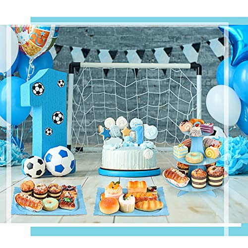 7 Pieces Cake Stand Set 3-Tier Cardboard Cupcake Stand 1-Tier Cake Stand Round Dessert Stand Rectangle Serving Tray Reusable Platters Cupcake Holders for Desserts Birthday Party (Sky Blue)