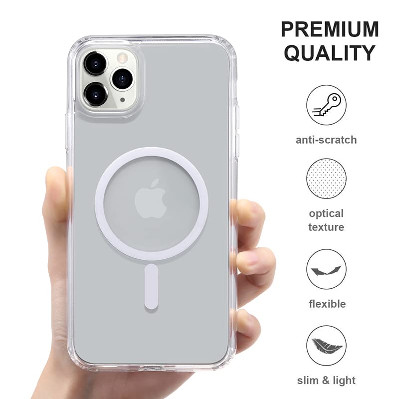 Gyizho Strong Magnetic Clear for iPhone 11 Pro Max Case [Compatible with MagSafe] [Military Grade Drop Tested] Shockproof Protective Slim Thin Phone Cover 6.5 Inch Clear