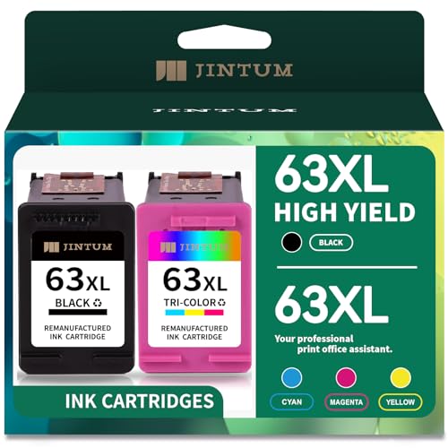 JINTUM 63XL Ink Cartridge Remanufactured for HP Ink 63 63XL Black and Color Ink Cartridge for HP Officejet 3830 4650 5255 5258 5200 4652 4655 Envy 4520 4512 DeskJet 2130, 63XL Ink Cartridge Combo Pack