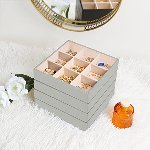 ProCase Jewelry Organizer Tray Drawer Inserts, Stackable Jewelry Drawer Dividers Container Necklace Display Trays Storage Box for Dresser Earring Rings Bracelet, Set of 5 - Grey