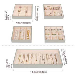ProCase Jewelry Organizer Tray Drawer Inserts, Stackable Jewelry Drawer Dividers Container Necklace Display Trays Storage Box for Dresser Earring Rings Bracelet, Set of 5 - Grey