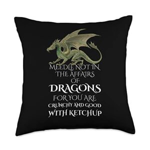 dragon lover apparel do not meddle in the affairs of dragons for you are crunchy throw pillow, 18x18, multicolor