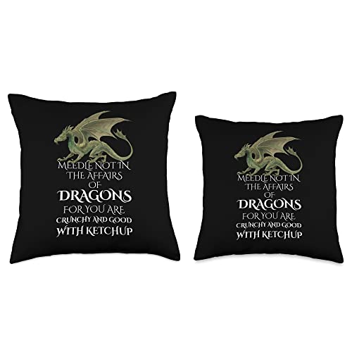 Dragon Lover Apparel Do Not Meddle in The Affairs of Dragons for You are Crunchy Throw Pillow, 18x18, Multicolor