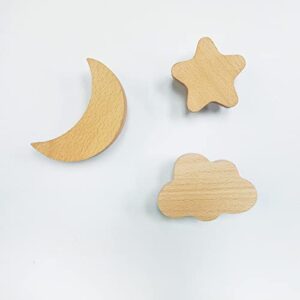 anyu wooden coat hooks wall mounted, moon star cloud shape wood wall hooks vintage hangers for hat, towel, key (beech wood)