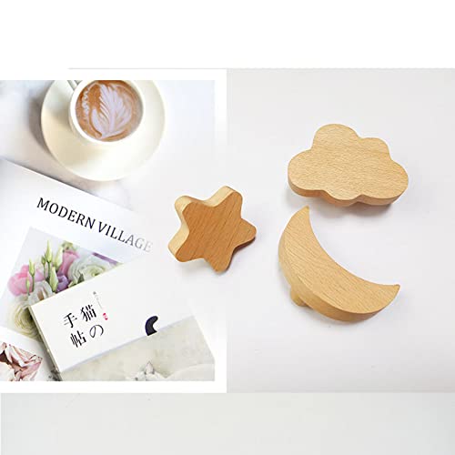 ANYU Wooden Coat Hooks Wall Mounted, Moon Star Cloud Shape Wood Wall Hooks Vintage Hangers for Hat, Towel, Key (Beech Wood)