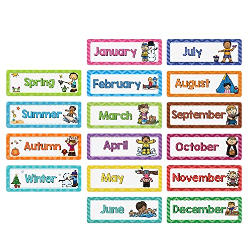 Lachilly 24 Pcs, 3 Themes Days of The Week/Seasonal/Months of The Year Flash Cards Subject Titles for Bulletin Board Headliners Classroom Decoration English Words