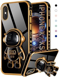 coralogo for iphone x/iphone xs case astronaut cute for women girls girly unique black phone cases with astronaut hidden stand kickstand 6d design cover for iphone x/xs 5.8 inch
