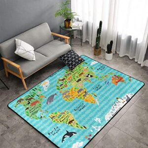 soft area rugs animal map of the world with waves kids floor rug nursery throw rugs kitchen doormats children carpets boys girls playmat yoga mat bedside rug for bedroom playing living room,72x48 inch