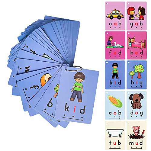 Lachilly CVC Words Flashcard Vowel+Consonant+Vowel Toddler Learning Supplies for Kindergarten Teacher Teaching Aids 126 Cards