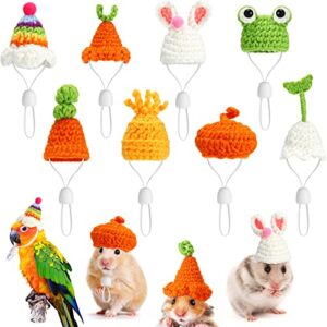 8 Pcs Mini Hamster Hat Hand Knitted Small Animals Hat with Adjustable Strap Frog Bunny Rainbow Carrot Mini Hat Tiny Cute Pet Hat for Small Animals Holiday Party Clothes Costume Accessories Photo Props