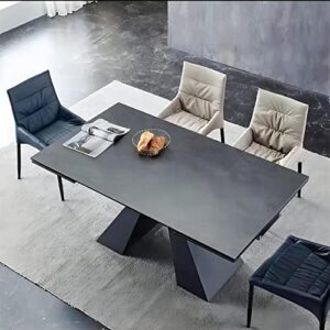 Expandable Dining Table for 6-10 Seat, Flexible Stretch, Tabletop Made from Rock Plate and Tempered Glass, Solid Carbon Steel Base, 35.4" D x 94.5" W x 30" H, Dark Grey