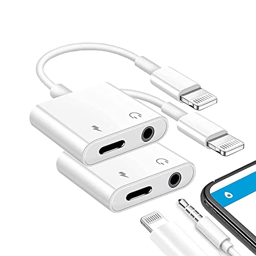 [Apple MFi Certified] Headphone Adapter for iPhone, 2 Pack 2 in 1 Lightning to 3.5mm AUX Audio + Charger Splitter Compatible with iPhone 14/13/12/11/XS/XR/iPad,Support All iOS System