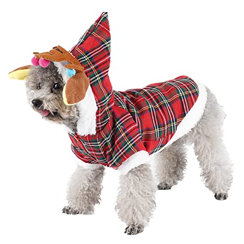 Mogoko Christmas Dog Costume Funny Pet Elk Cosplay Costumes Suit with hat Puppy Fleece Outfits Warm Coat Cat Festival Hoodies Size XL