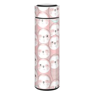 cataku pink cute sloth animal water bottle insulated 16 oz stainless steel flask thermos bottle for coffee water drink reusable wide mouth vacuum travel mug cup