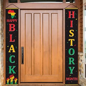 happy black history month porch sign door banner, african american february festival holiday hanging banner for black history month front door sign wall hanging decorations 71 x 12 inch