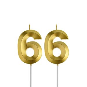 gold 66 birthday candles,gold number 66th cake topper for birthday decorations party decoration