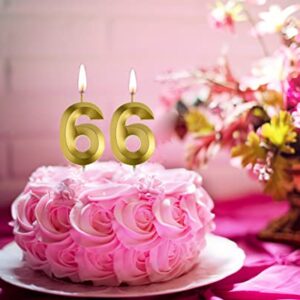 Gold 66 Birthday Candles,Gold Number 66th Cake Topper for Birthday Decorations Party Decoration