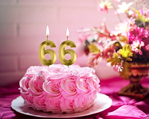 Gold 66 Birthday Candles,Gold Number 66th Cake Topper for Birthday Decorations Party Decoration