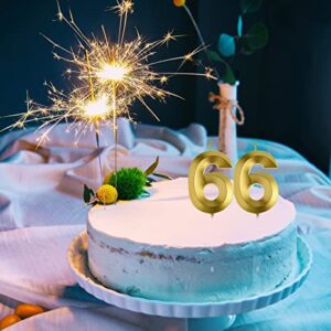 Gold 66 Birthday Candles,Gold Number 66th Cake Topper for Birthday Decorations Party Decoration