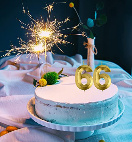 Gold 66 Birthday Candles,Gold Number 66th Cake Topper for Birthday Decorations Party Decoration