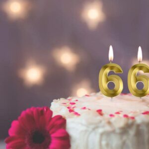 Gold 66 Birthday Candles,Gold Number 66th Cake Topper for Birthday Decorations Party Decoration