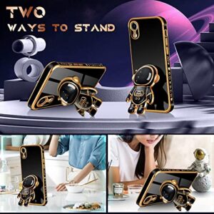 Coralogo for iPhone XR Case Astronaut Cute for Women Girls Girly Unique Black Phone Cases with Astronaut Hidden Stand Kickstand 6D Design Cover for iPhone XR 6.1 inch