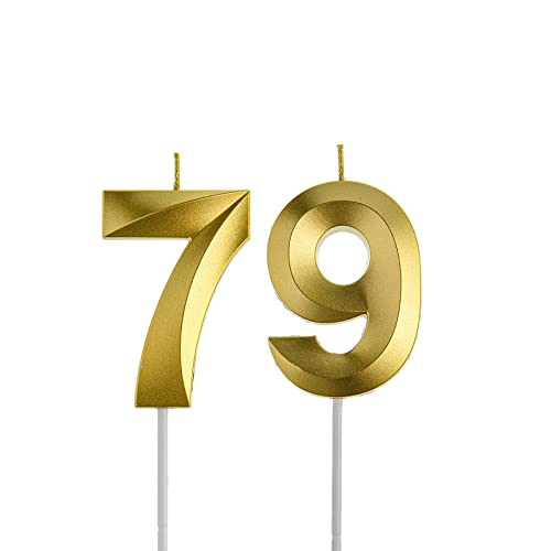 Gold 79th & 97th Birthday Candles,Gold Number 79 97 Cake Topper for Birthday Decorations Party Decoration