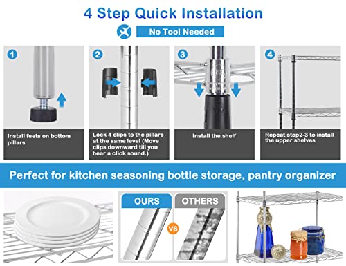 Storage Shelves, 4-Tier Heavy Duty Kitchen Shelves, NSF Certified Height Adjustable Metal Shelf Organizer for Laundry Bathroom Kitchen Office Pantry Organization 1000 LBS Capacity 36"Lx14"Wx54"H